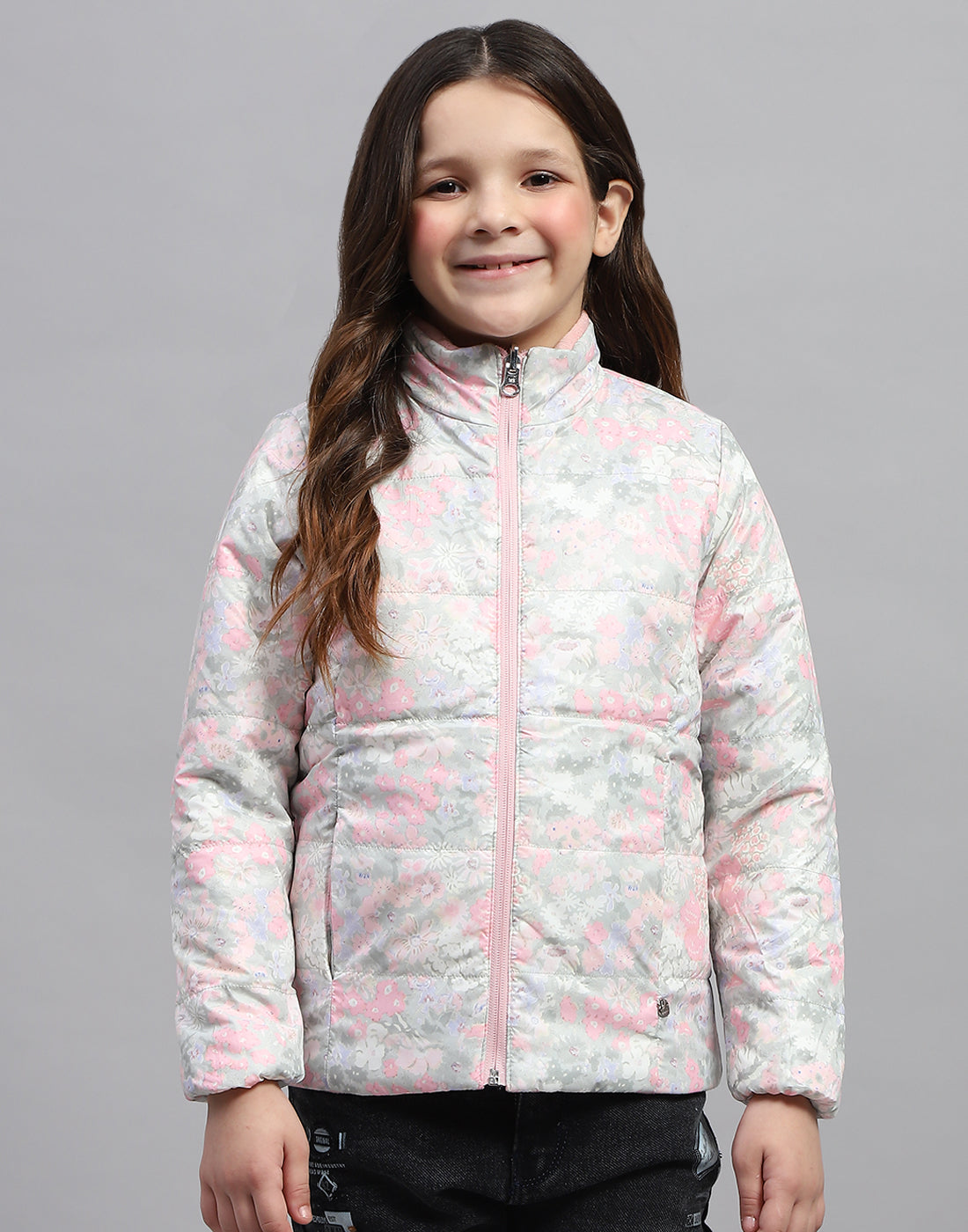 Girls Multicolor Solid Mock Neck Full Sleeve Jacket