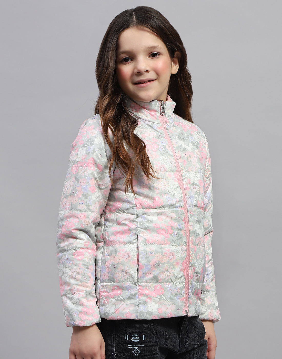 Girls Multicolor Solid Mock Neck Full Sleeve Jacket