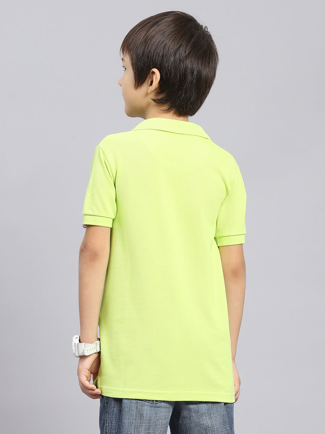 Boys Green Solid Collar Half Sleeve T-Shirt