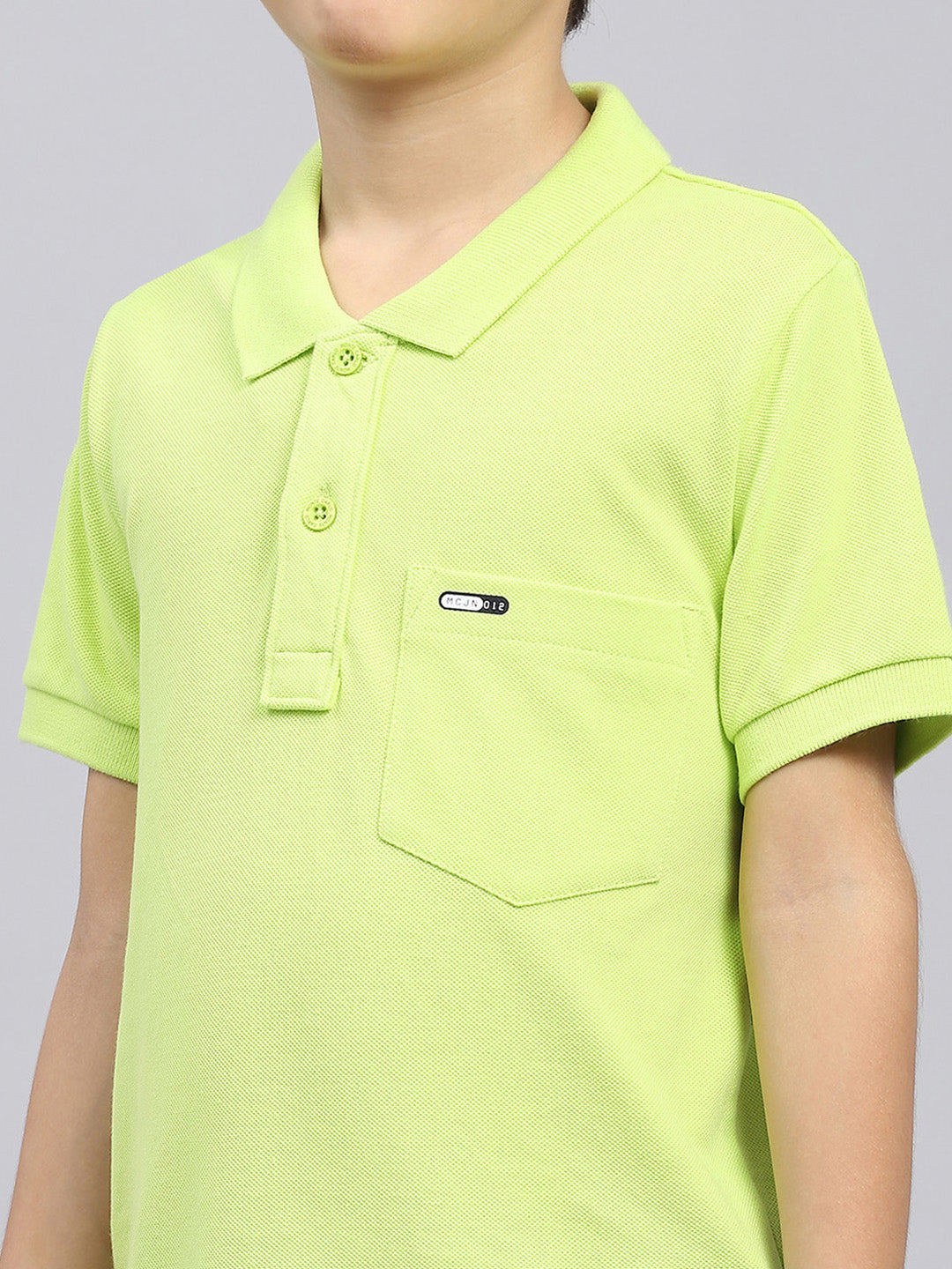 Boys Green Solid Collar Half Sleeve T-Shirt