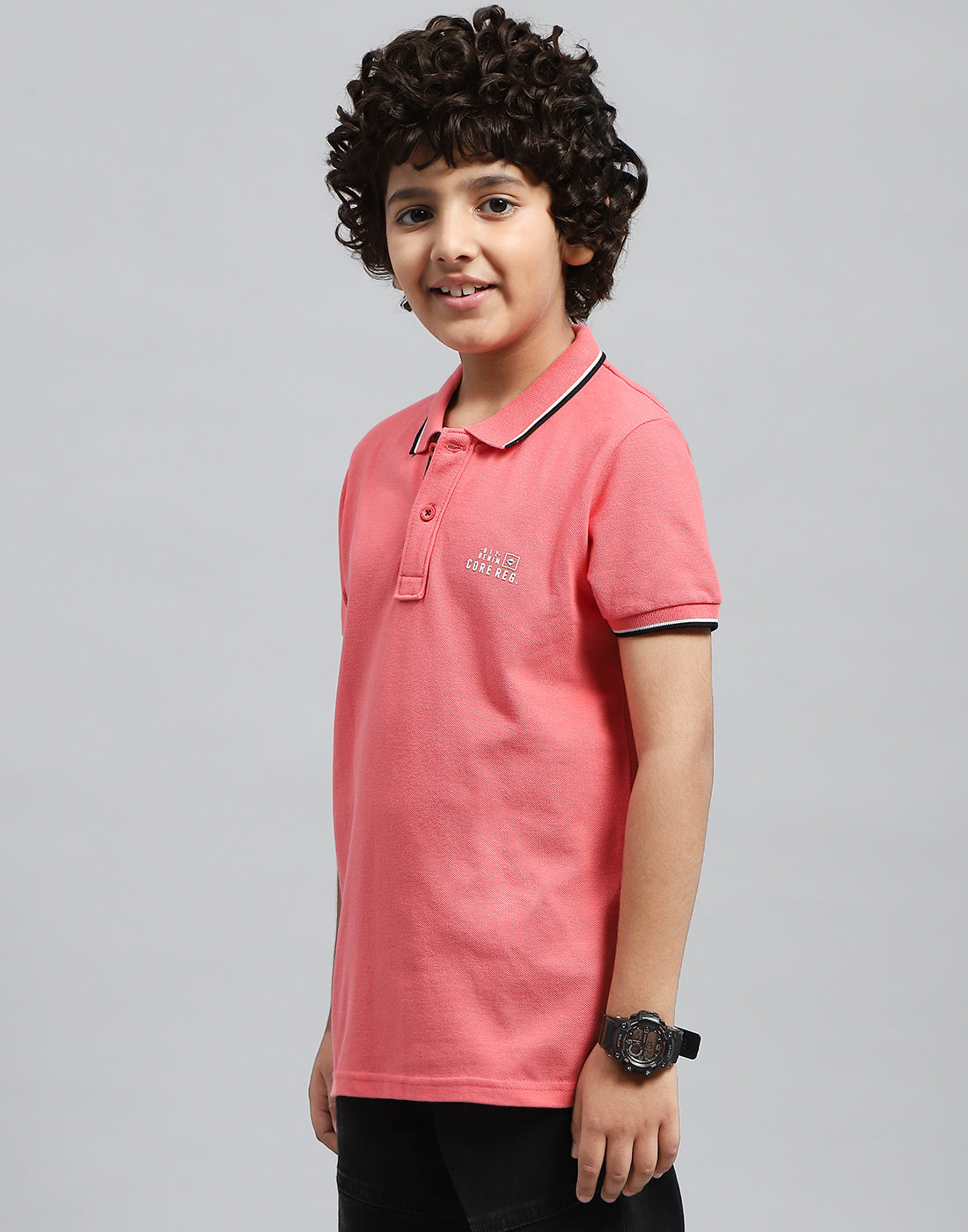 Boys Pink Solid Polo Collar Half Sleeve T-Shirt