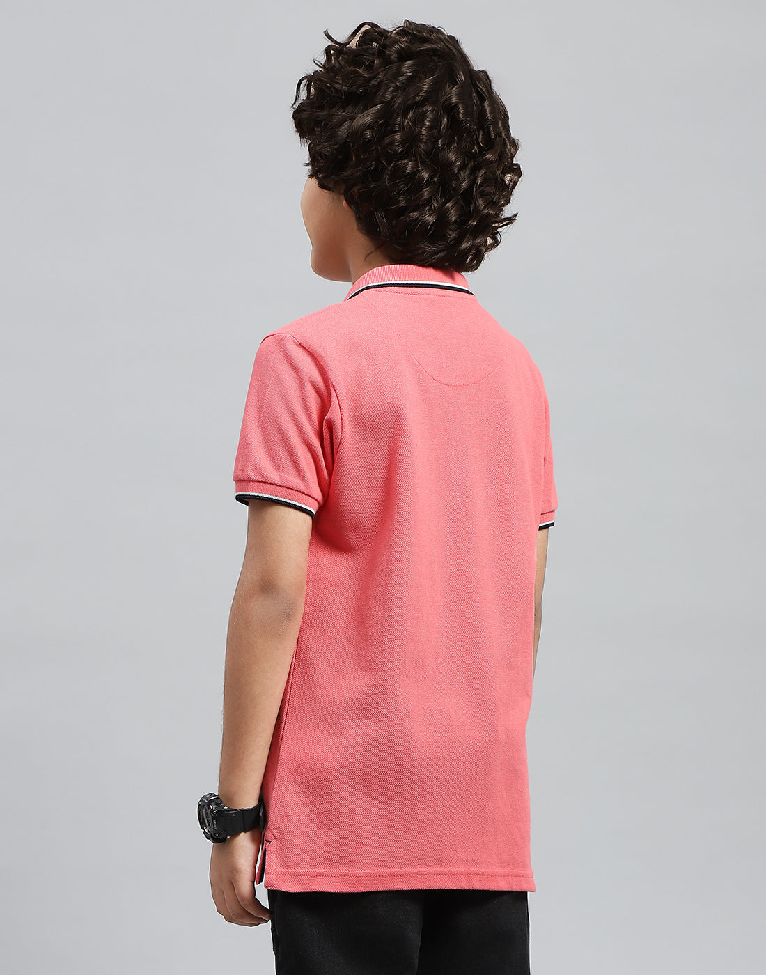 Boys Pink Solid Polo Collar Half Sleeve T-Shirt