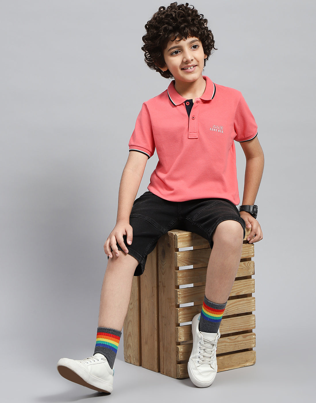 Boys Pink Solid Polo Collar Half Sleeve T-Shirt