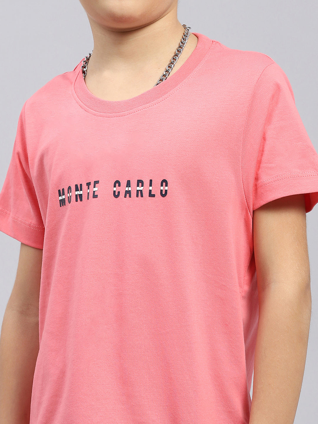 Boys Pink Printed Round Neck Half Sleeve T-Shirt