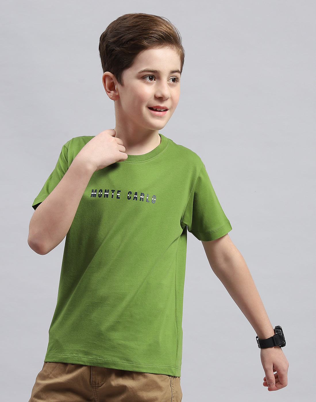 Boys Green Printed Round Neck Half Sleeve T-Shirt