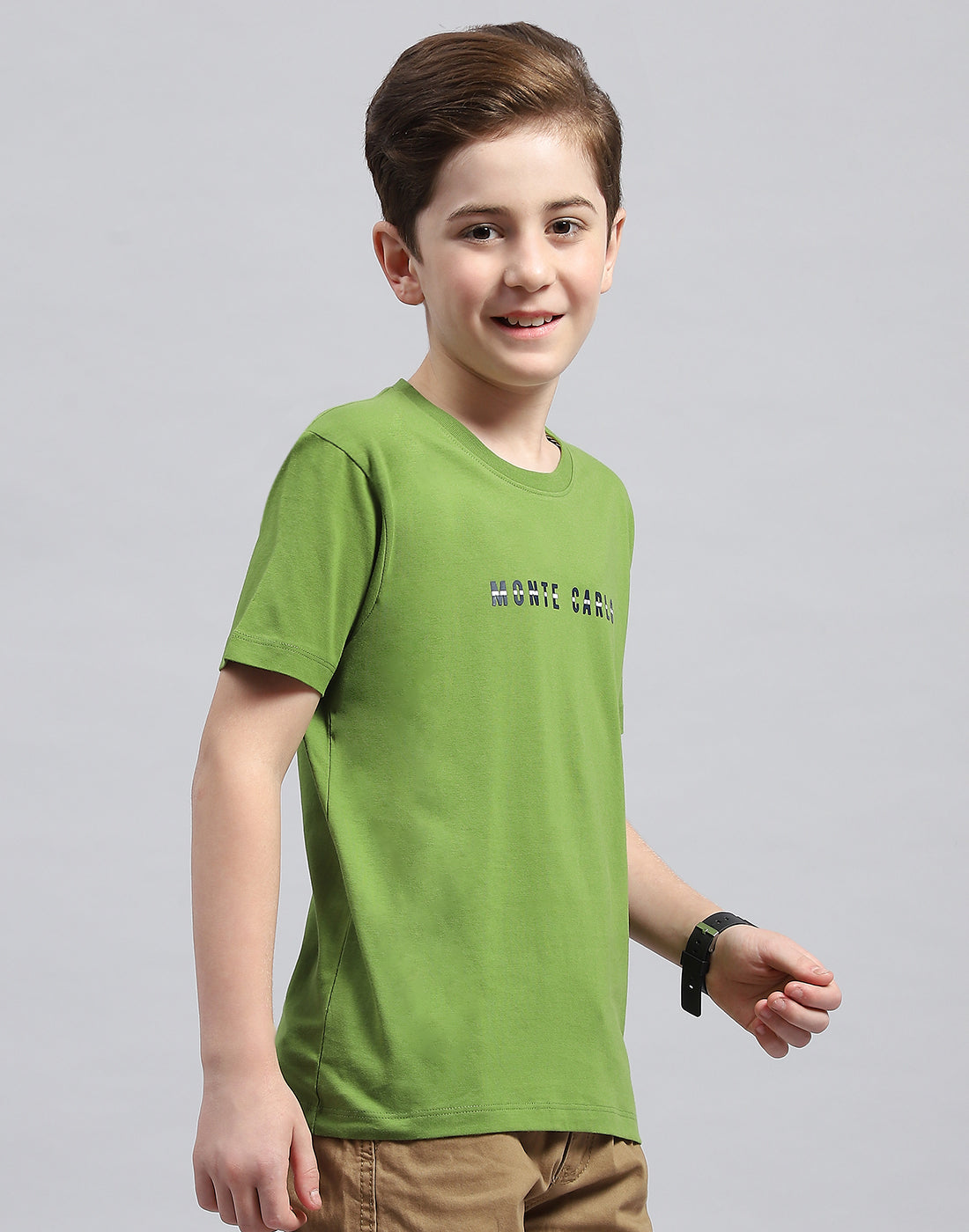 Boys Green Printed Round Neck Half Sleeve T-Shirt