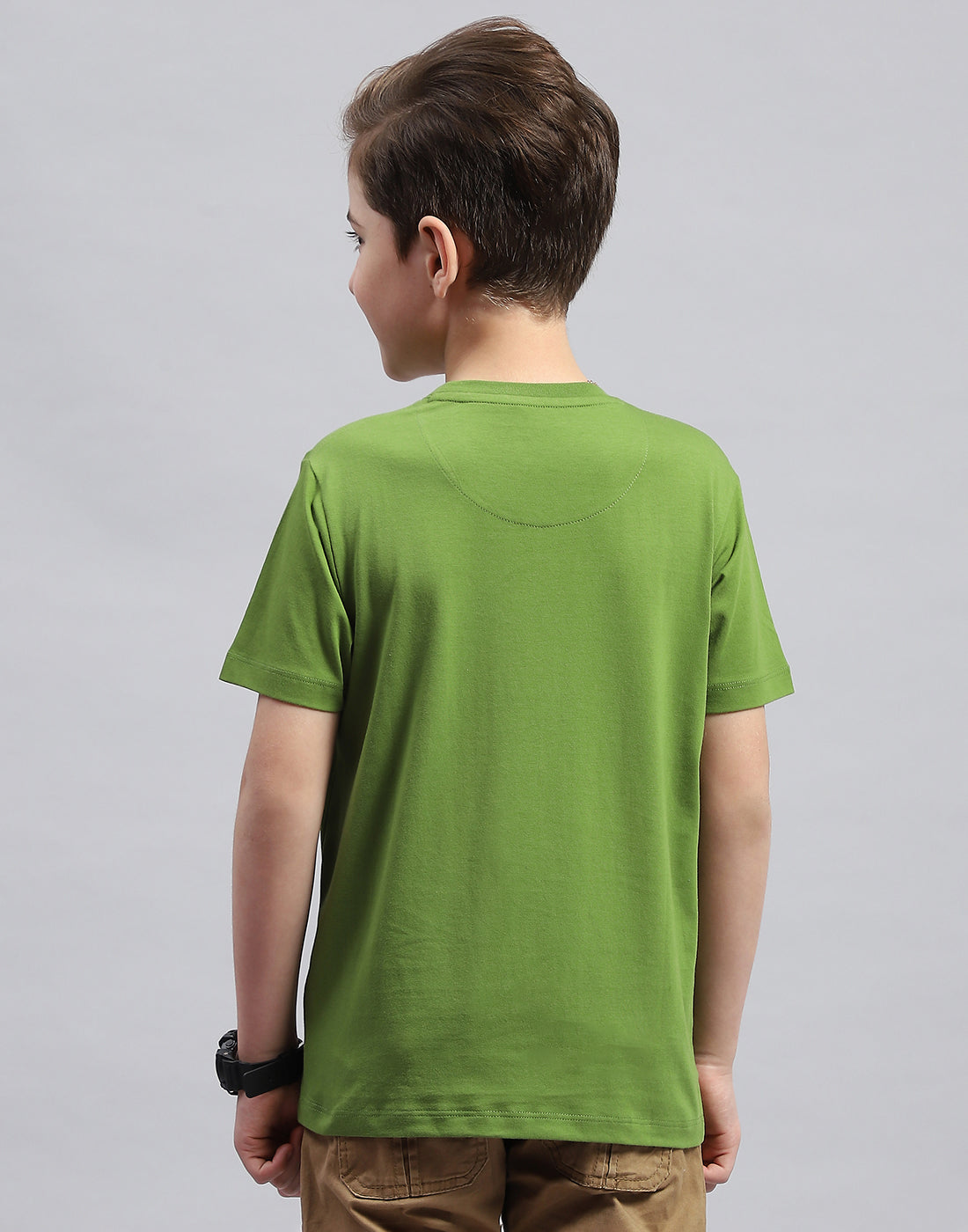 Boys Green Printed Round Neck Half Sleeve T-Shirt