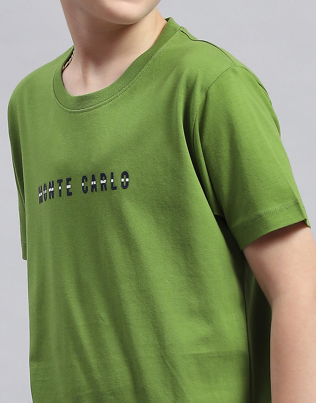 Boys Green Printed Round Neck Half Sleeve T-Shirt