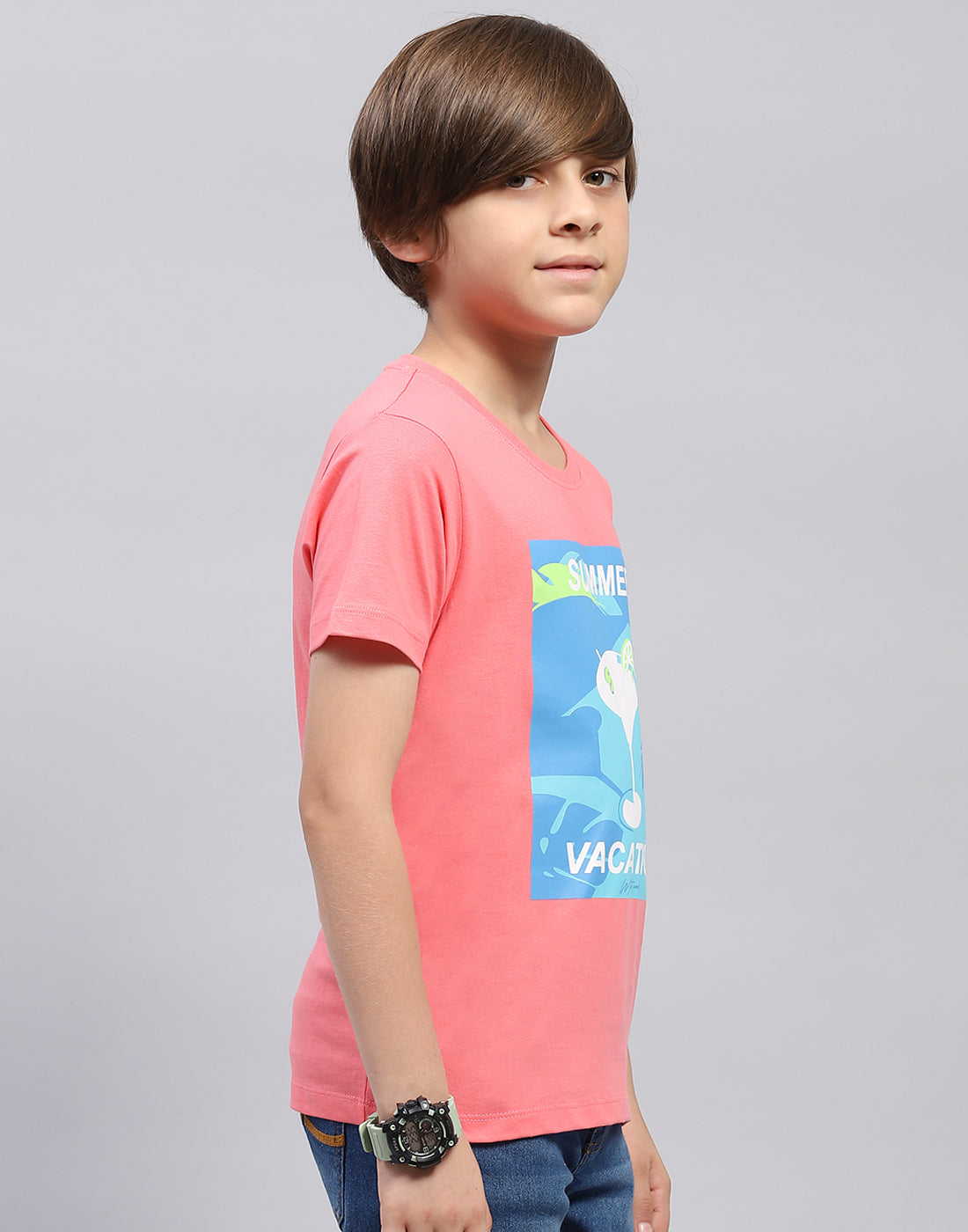 Boys Pink & Black Printed Round Neck Half Sleeve T-Shirt (Pack of 2)