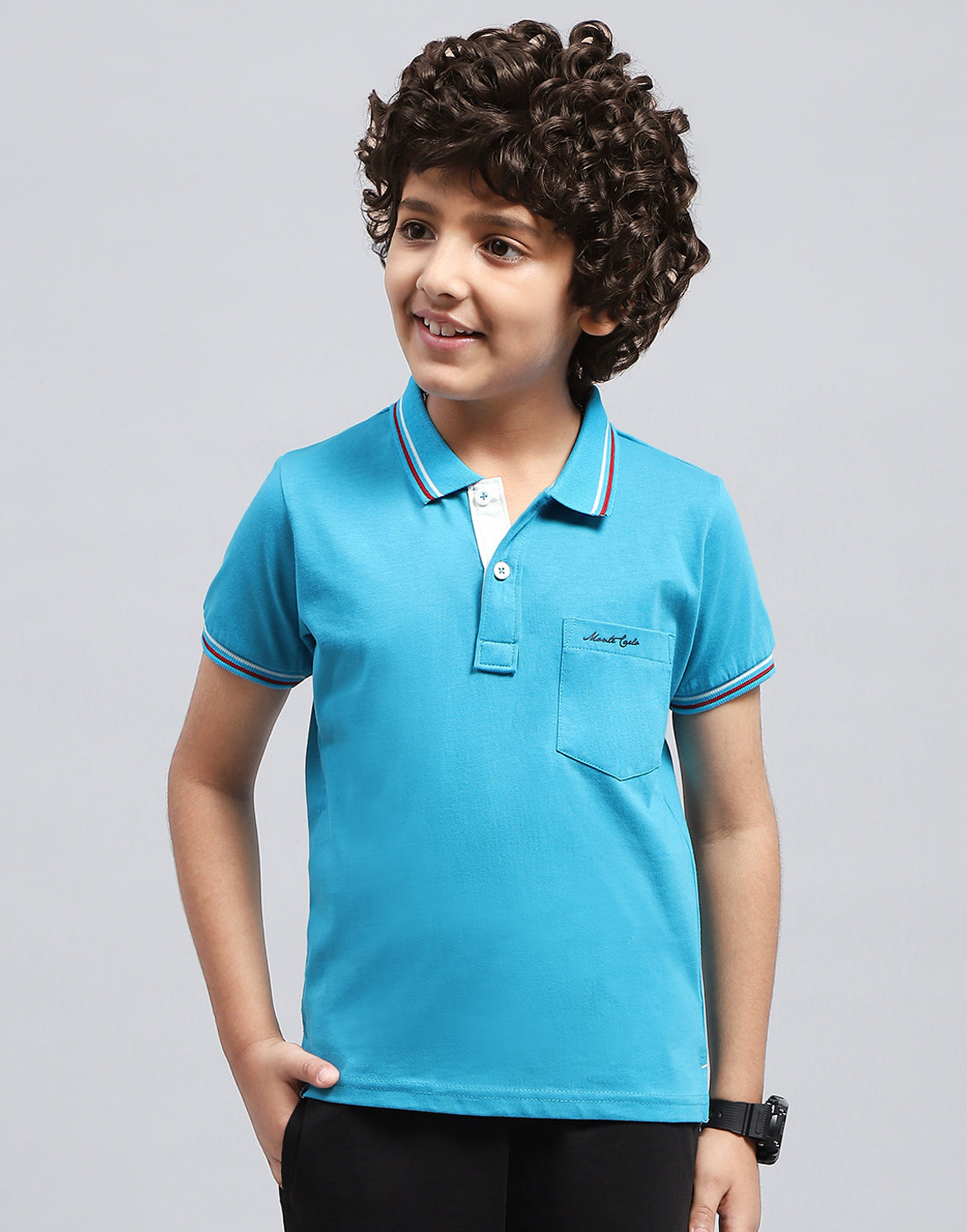 Boys Blue Solid Polo Collar Half Sleeve T-Shirt