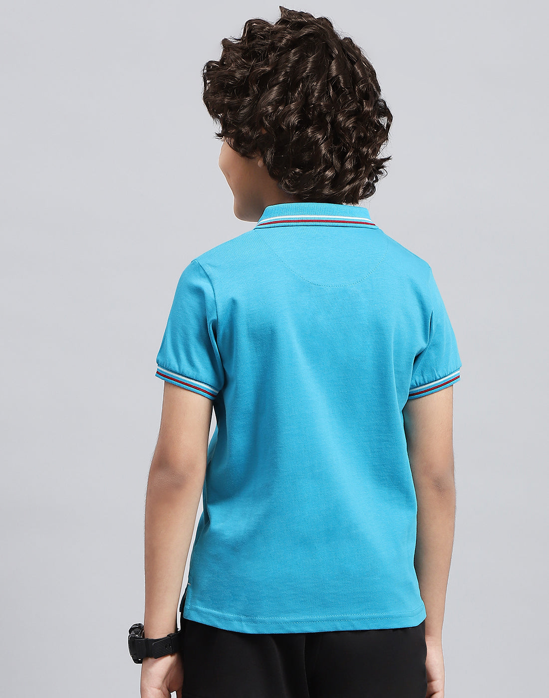 Boys Blue Solid Polo Collar Half Sleeve T-Shirt