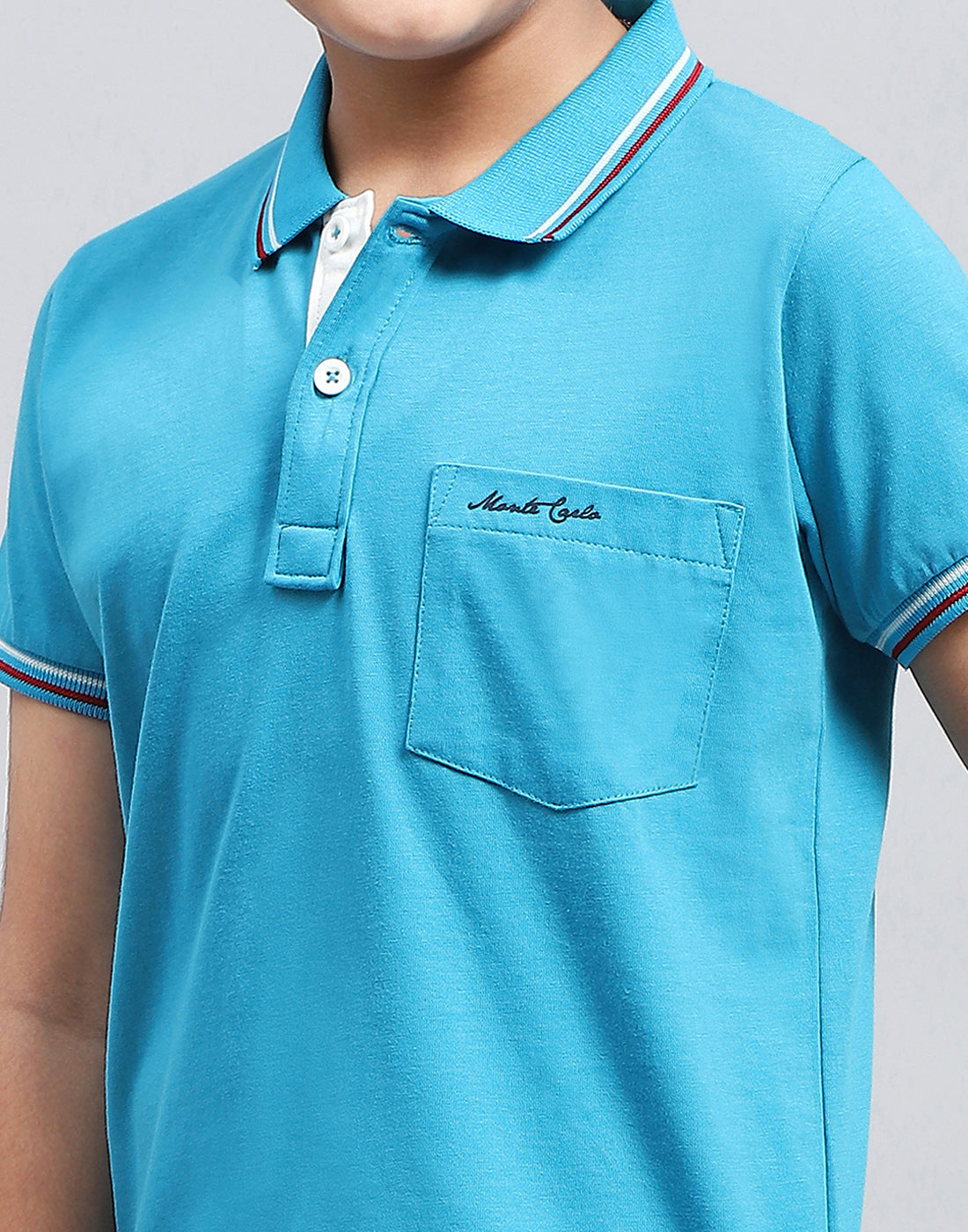 Boys Blue Solid Polo Collar Half Sleeve T-Shirt