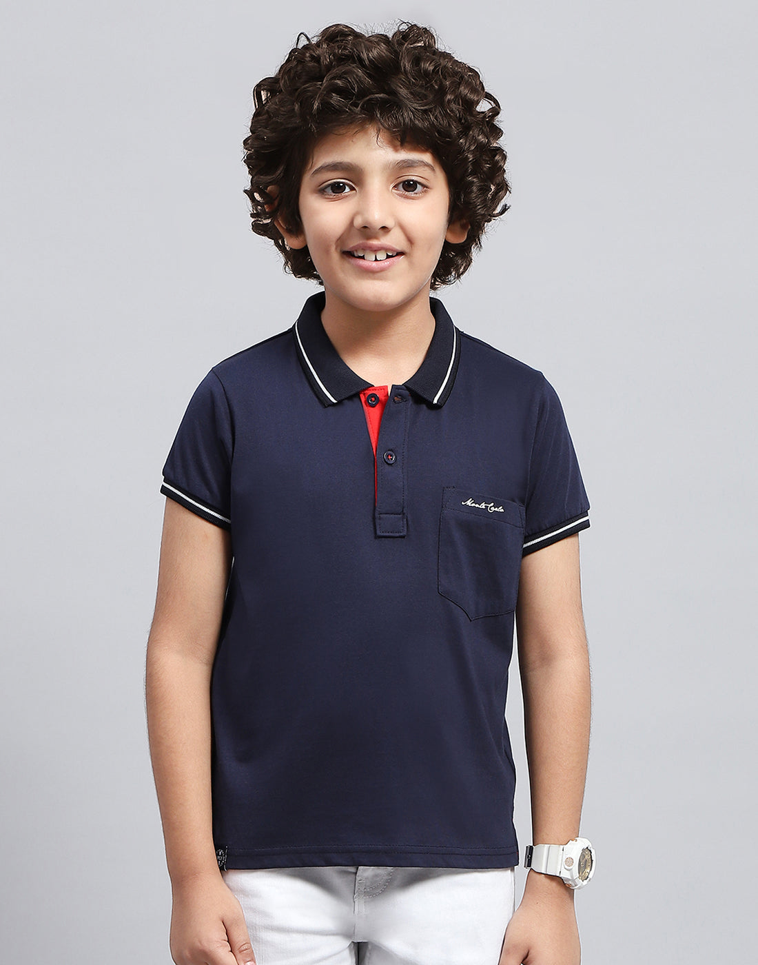 Boys Navy Blue Solid Polo Collar Half Sleeve T-Shirt