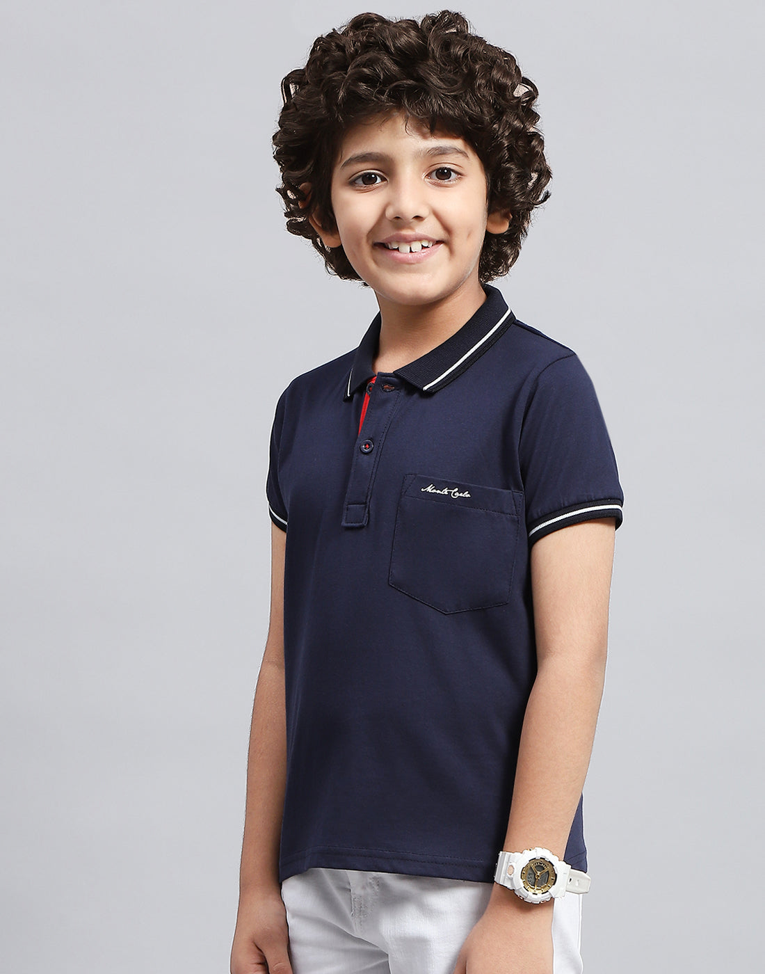 Boys Navy Blue Solid Polo Collar Half Sleeve T-Shirt