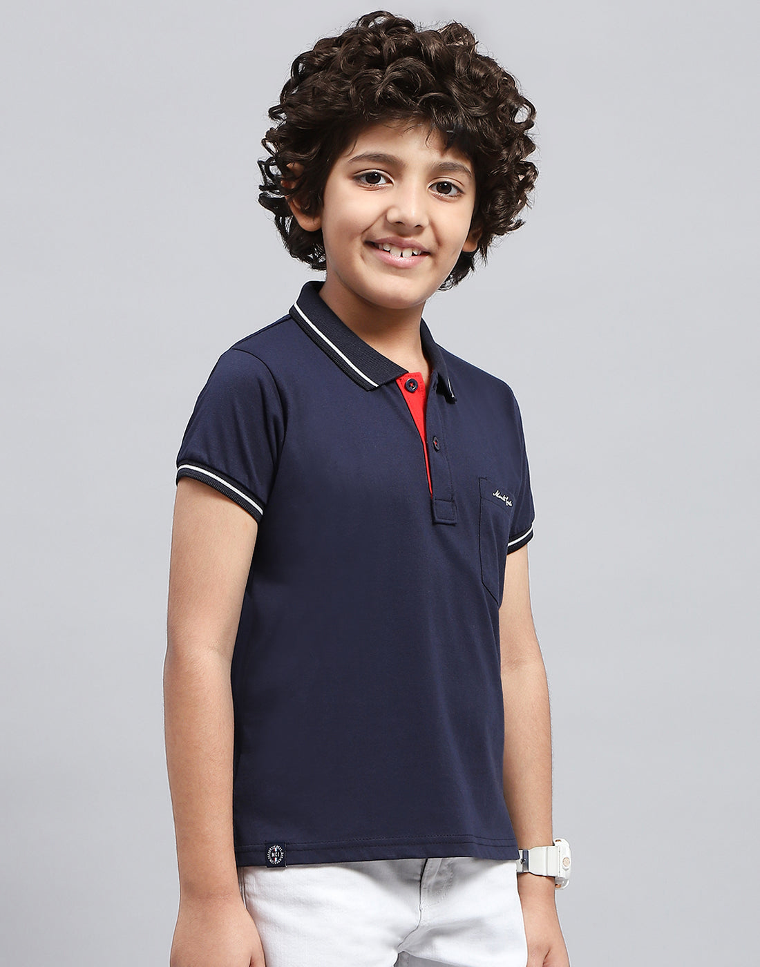 Boys Navy Blue Solid Polo Collar Half Sleeve T-Shirt