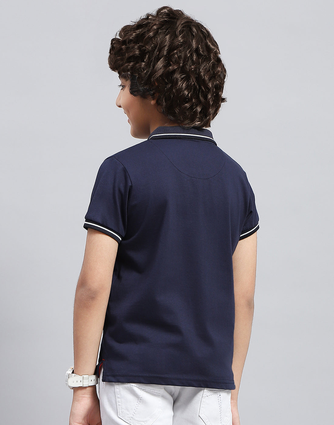 Boys Navy Blue Solid Polo Collar Half Sleeve T-Shirt