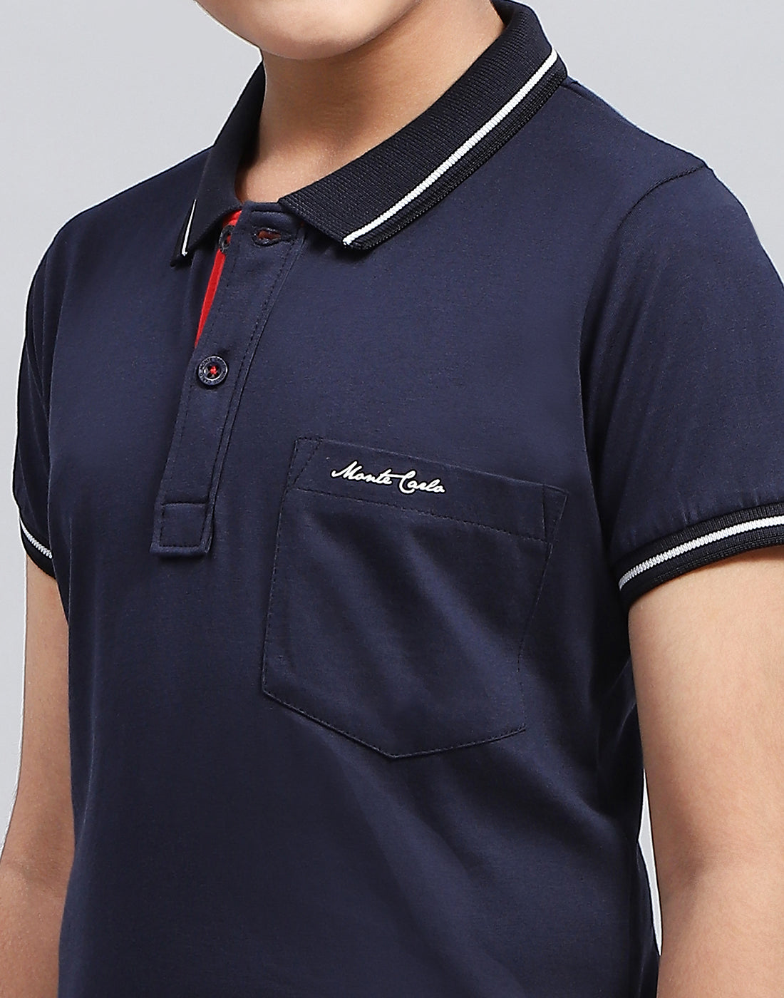 Boys Navy Blue Solid Polo Collar Half Sleeve T-Shirt