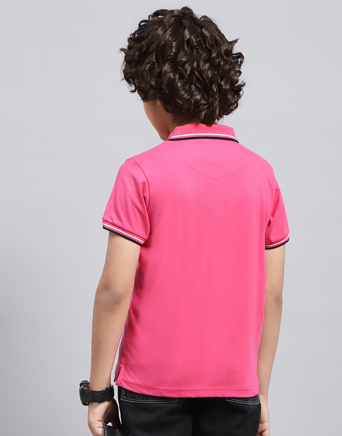 Boys Pink Solid Polo Collar Half Sleeve T-Shirt