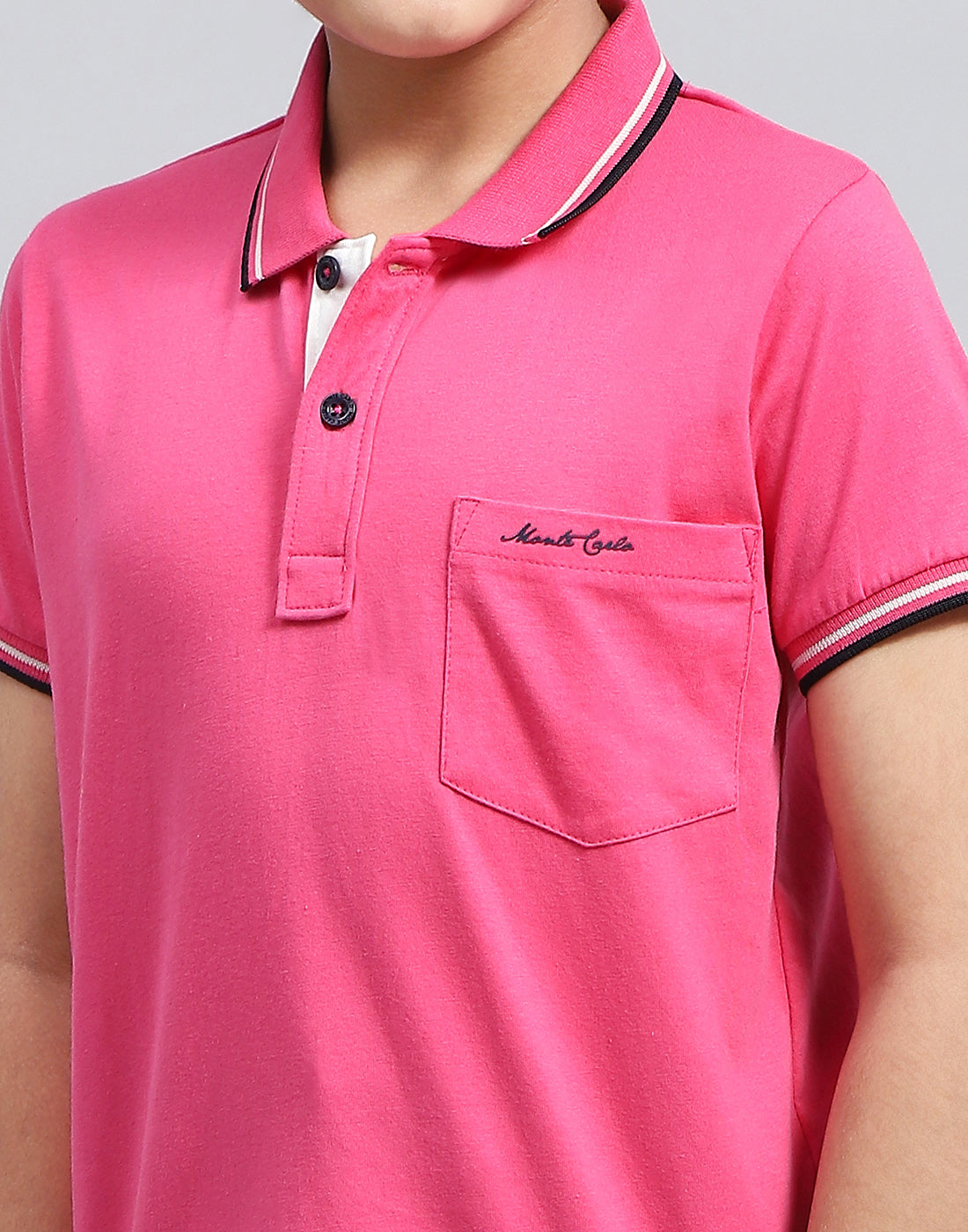 Boys Pink Solid Polo Collar Half Sleeve T-Shirt