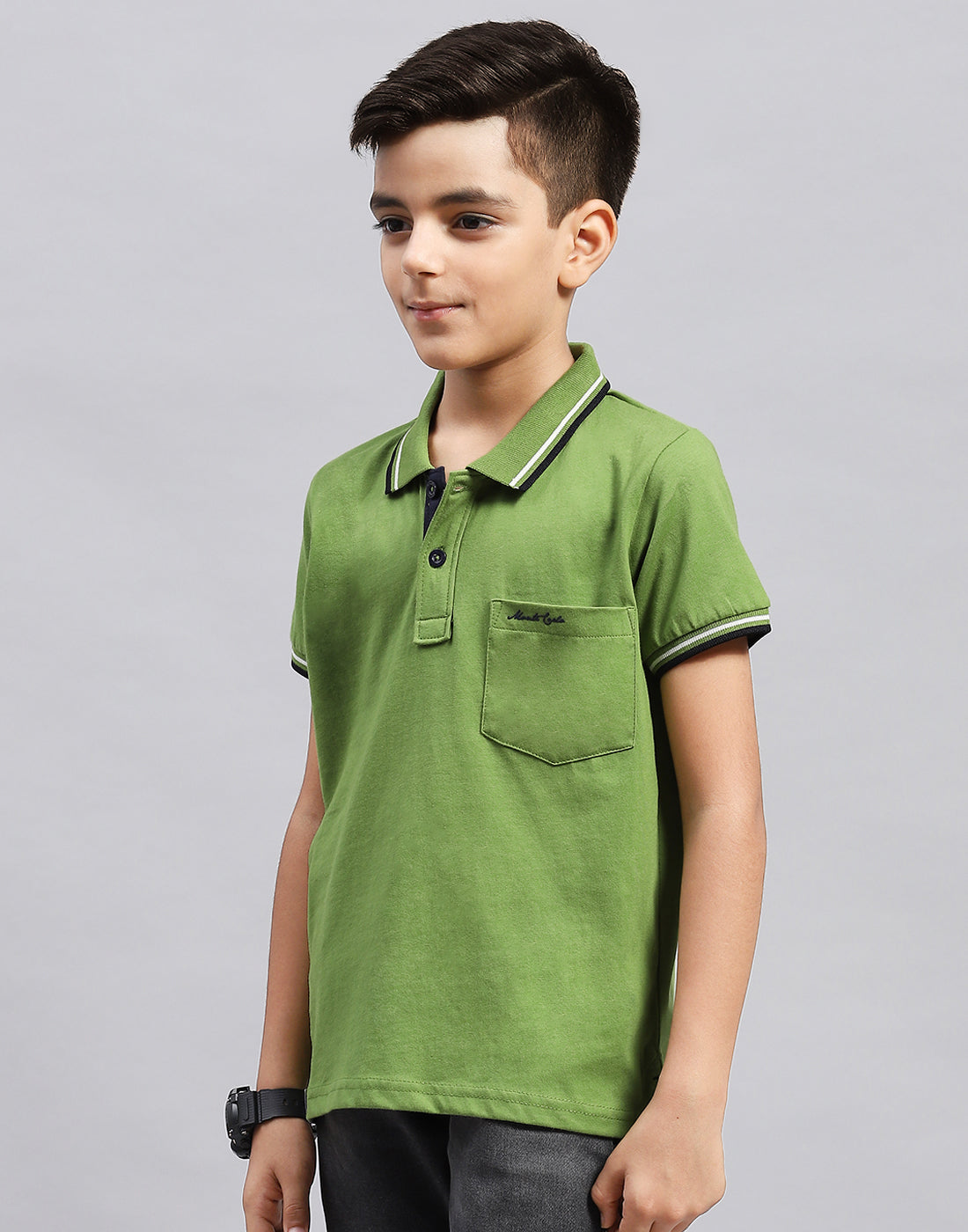 Boys Green Printed Polo Collar Half Sleeve T-Shirt