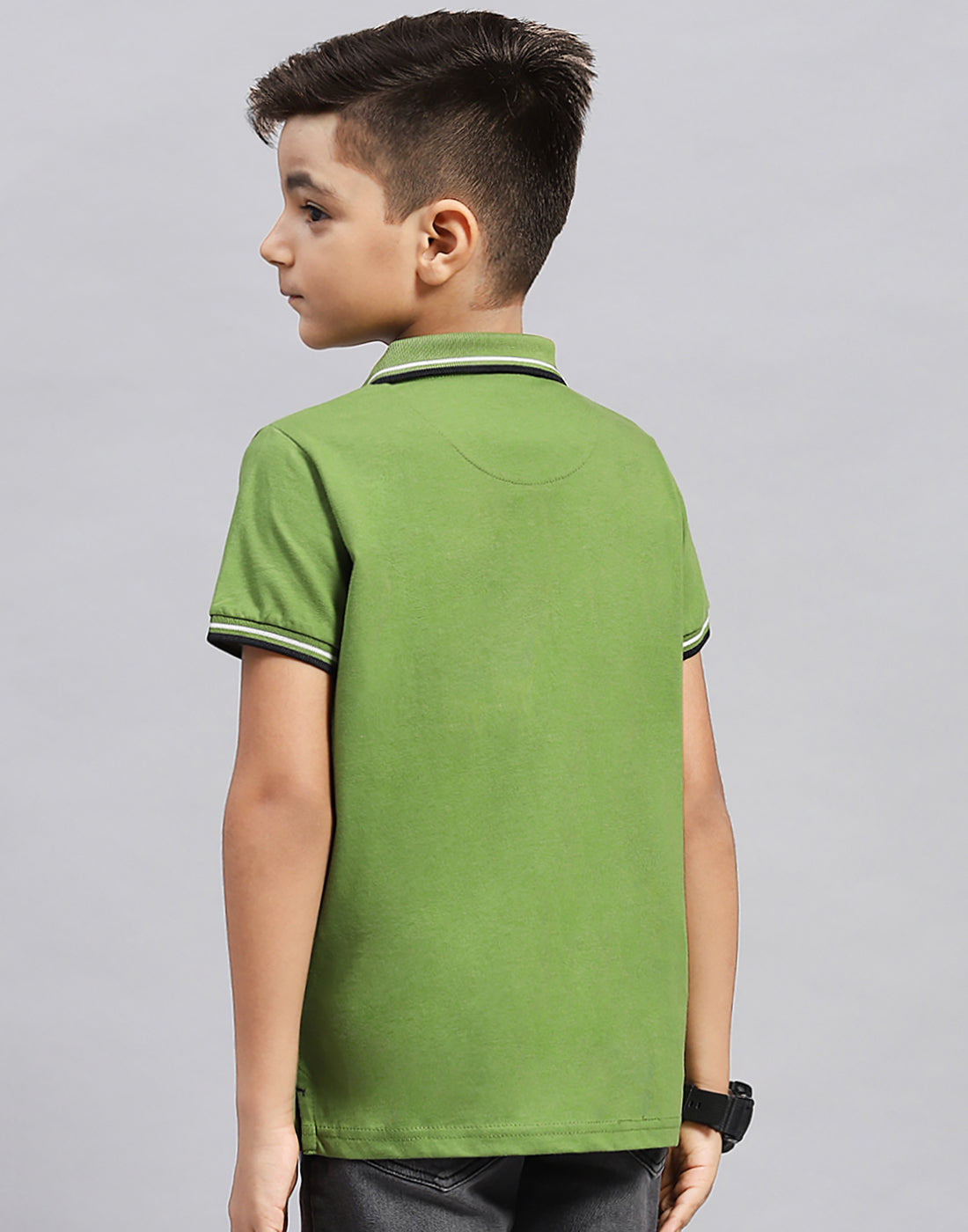 Boys Green Printed Polo Collar Half Sleeve T-Shirt