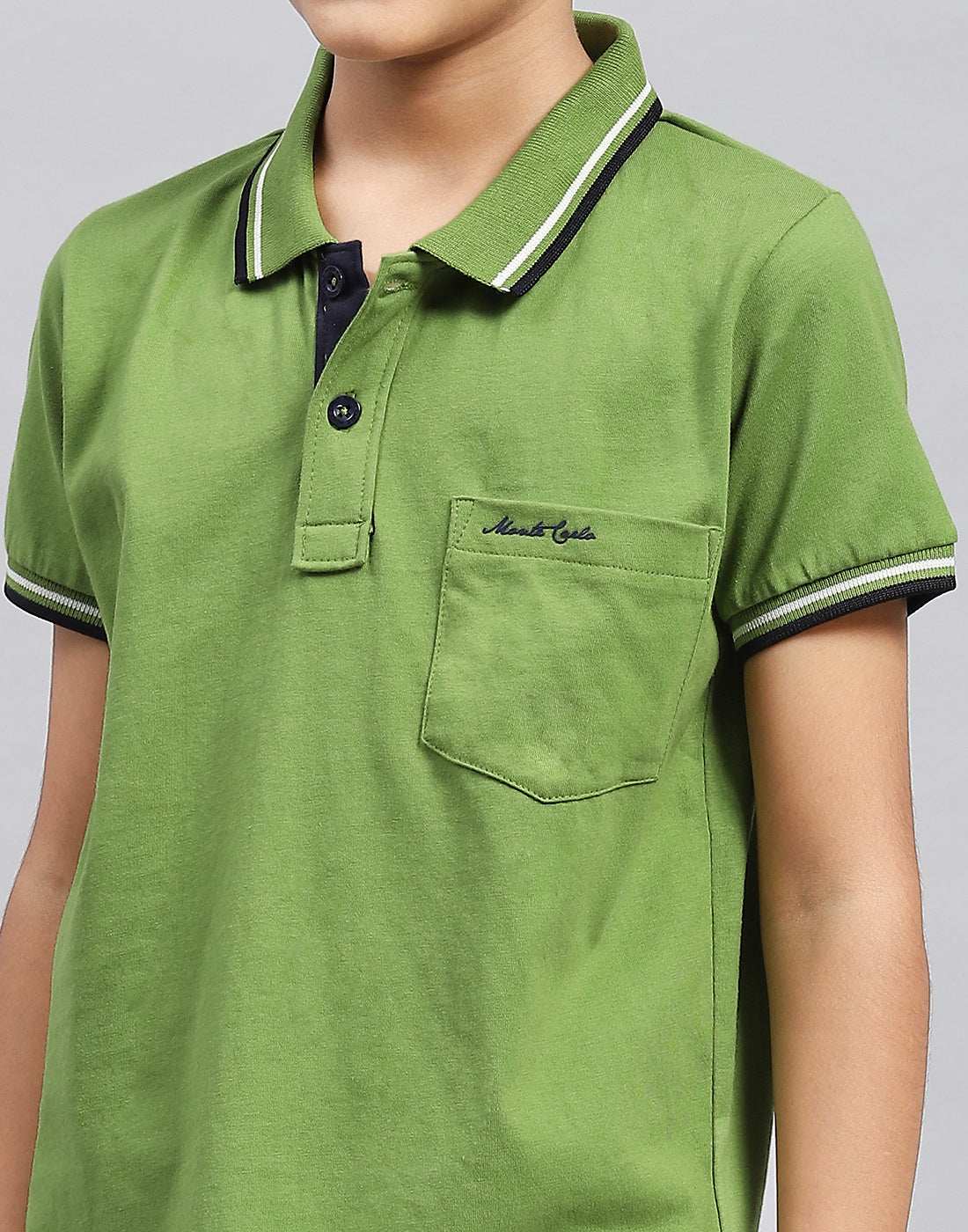 Boys Green Printed Polo Collar Half Sleeve T-Shirt