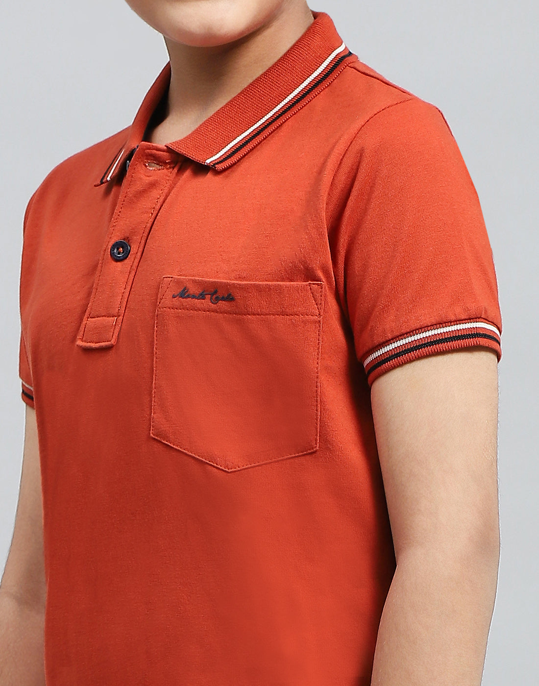 Boys Orange Solid Polo Collar Half Sleeve T-Shirt