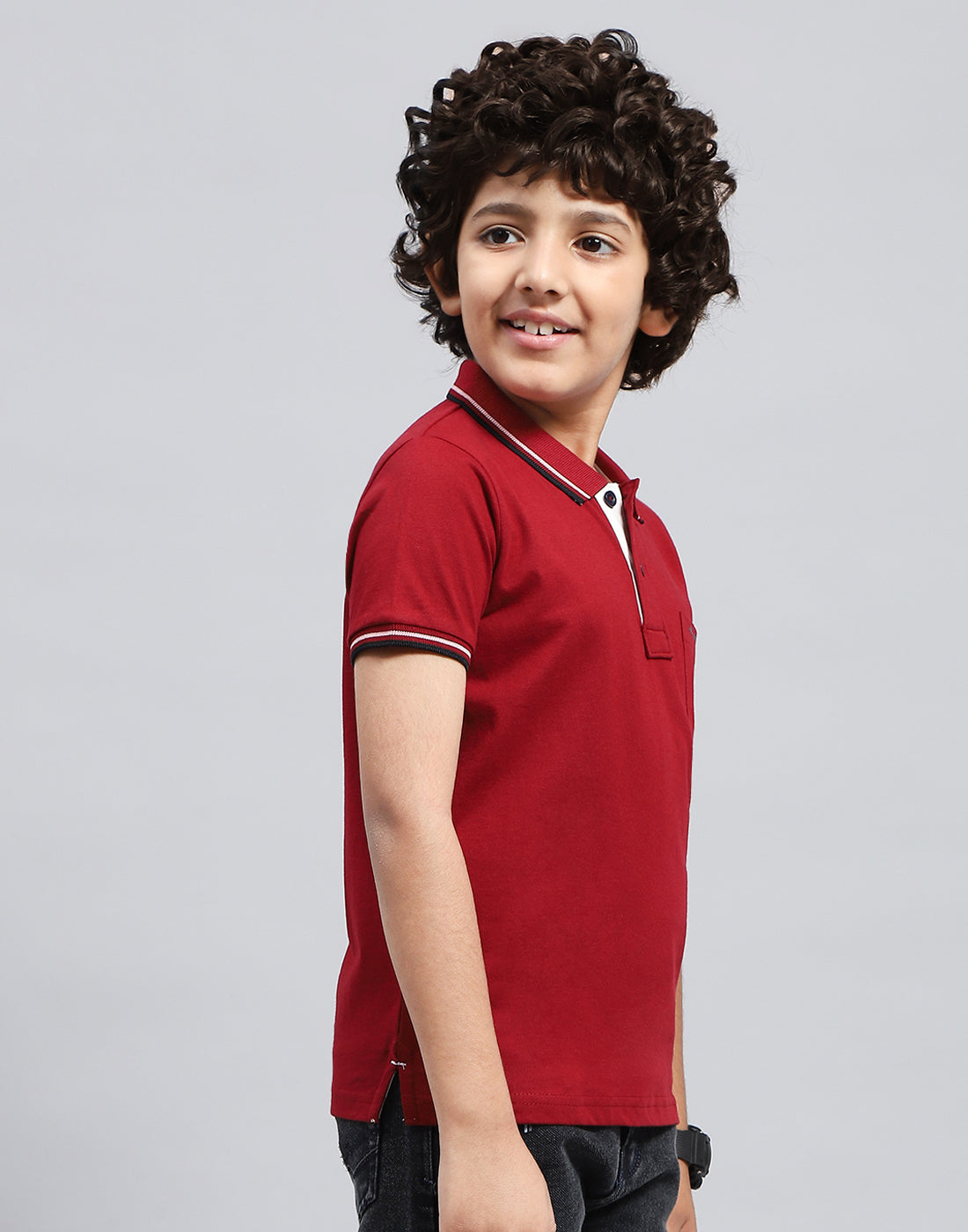 Boys Maroon Solid Polo Collar Half Sleeve T-Shirt