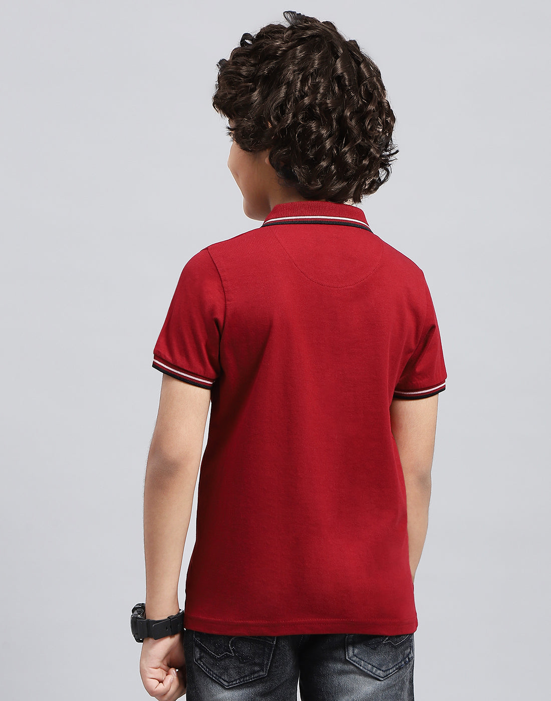 Boys Maroon Solid Polo Collar Half Sleeve T-Shirt