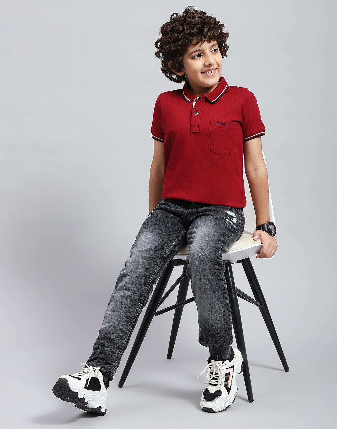 Boys Maroon Solid Polo Collar Half Sleeve T-Shirt