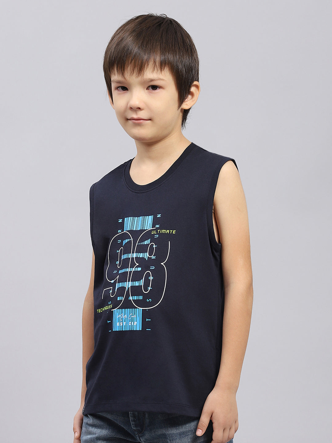 Boys Navy Blue & Green Printed Round Neck Sleeveless T-Shirt (Pack of 2)