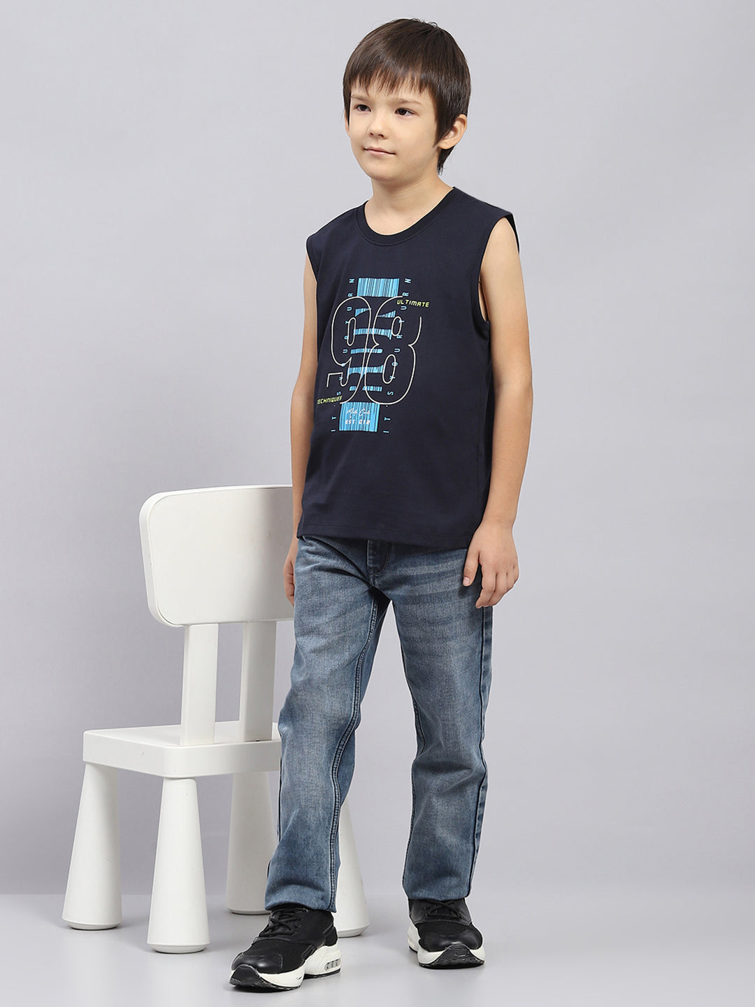 Boys Navy Blue & Green Printed Round Neck Sleeveless T-Shirt (Pack of 2)