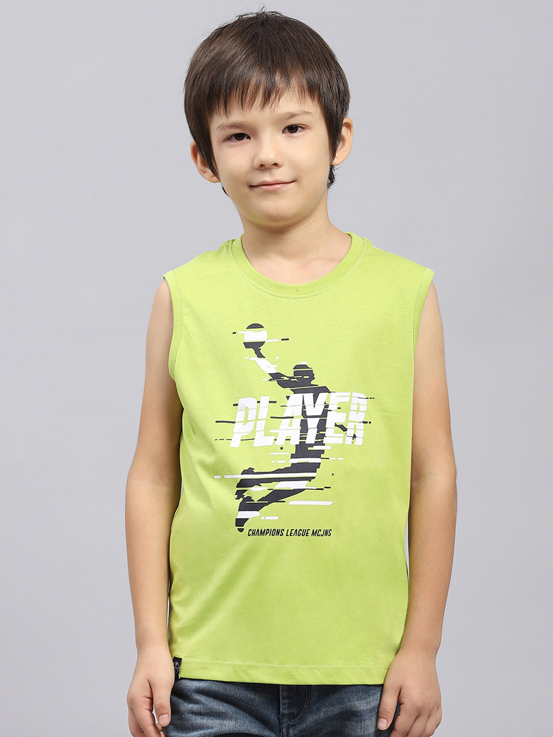 Boys Navy Blue & Green Printed Round Neck Sleeveless T-Shirt (Pack of 2)