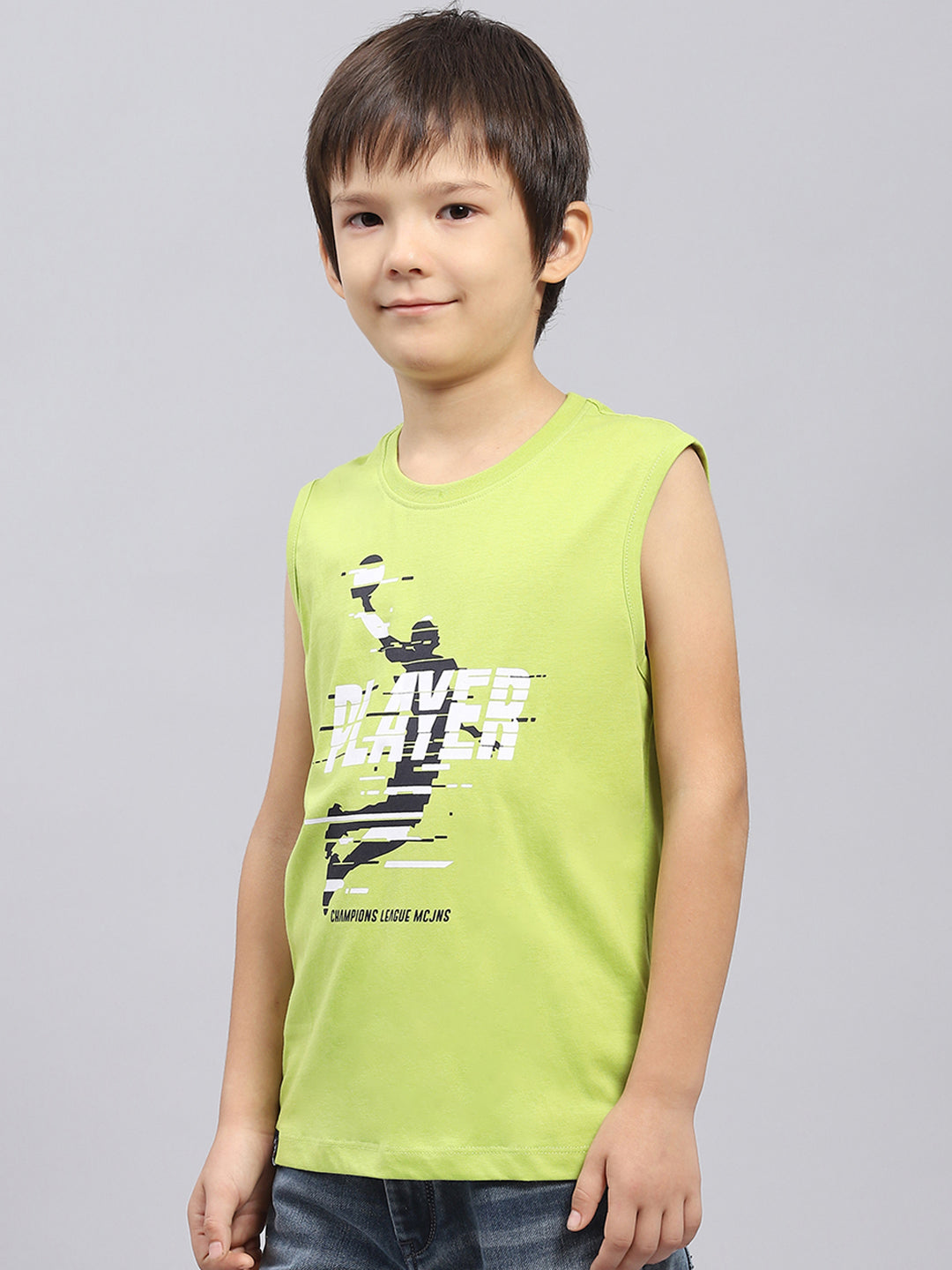 Boys Navy Blue & Green Printed Round Neck Sleeveless T-Shirt (Pack of 2)