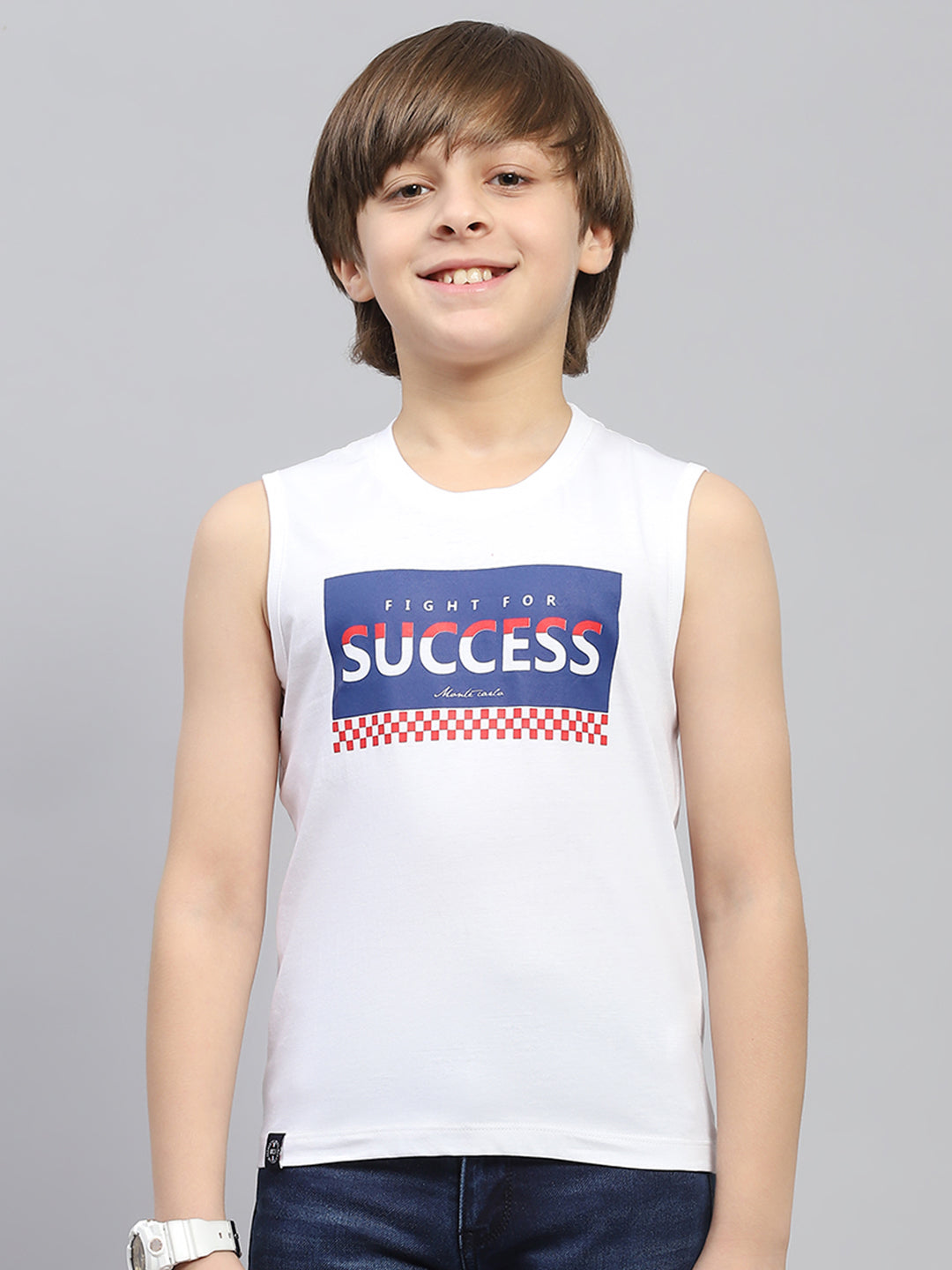 Boys Red & White Printed Round Neck Sleeveless T-Shirt (Pack of 2)