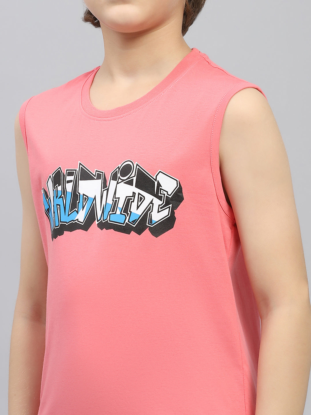 Boys Pink & Black Printed Round Neck Sleeveless T-Shirt (Pack of 2)