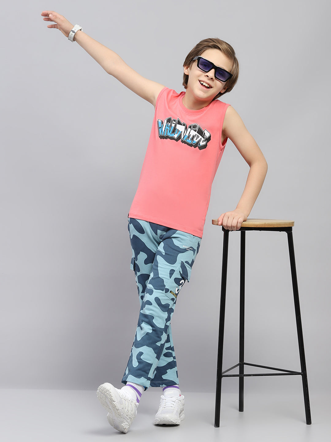 Boys Pink & Black Printed Round Neck Sleeveless T-Shirt (Pack of 2)