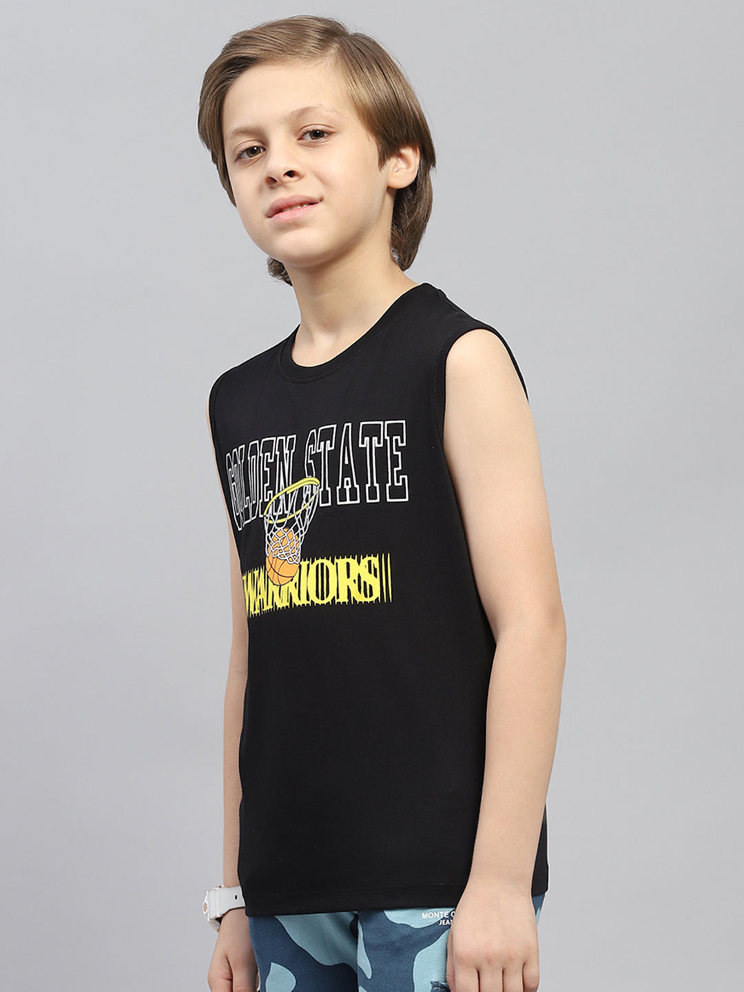 Boys Pink & Black Printed Round Neck Sleeveless T-Shirt (Pack of 2)