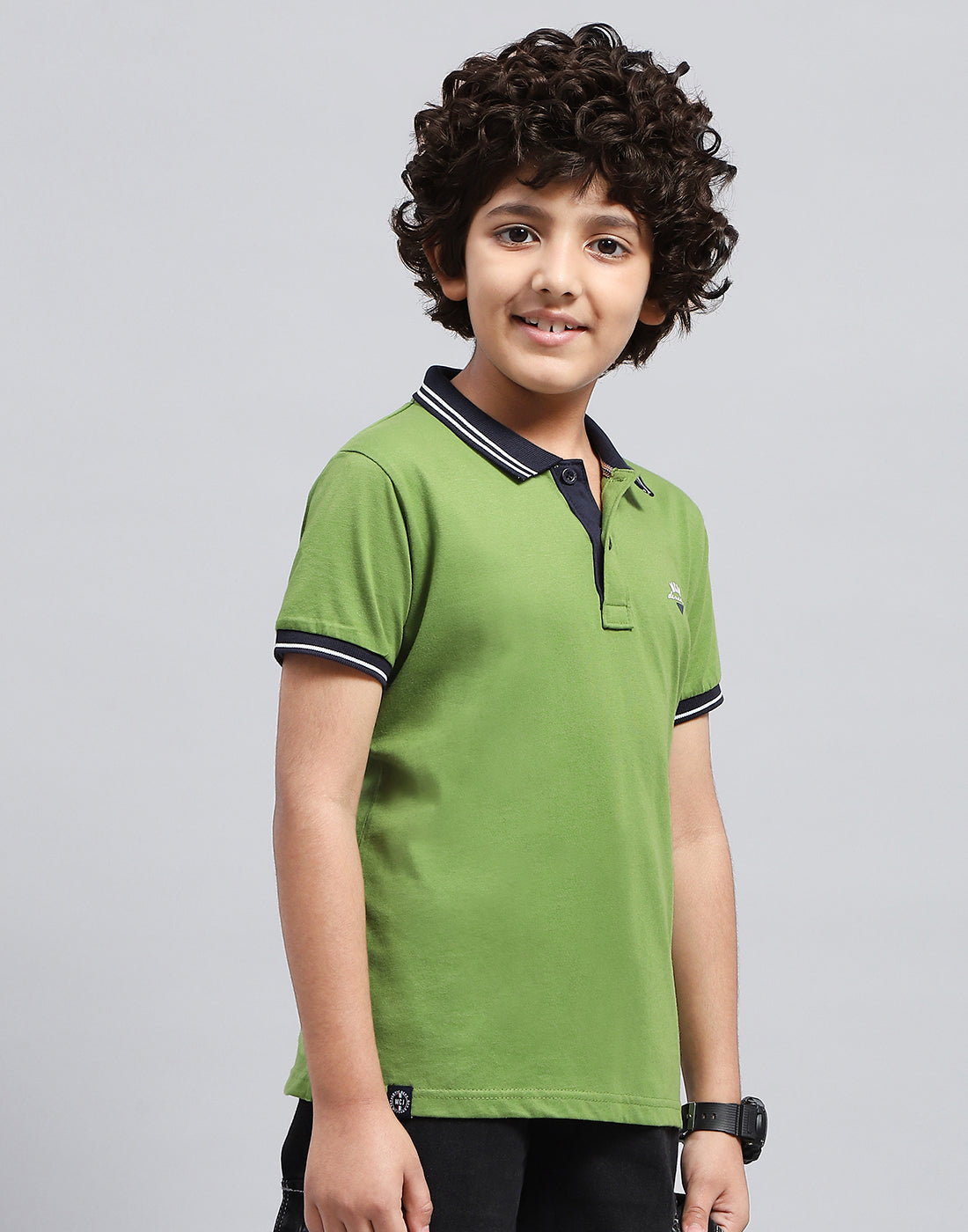 Boys Green Solid Polo Collar Half Sleeve T-Shirt