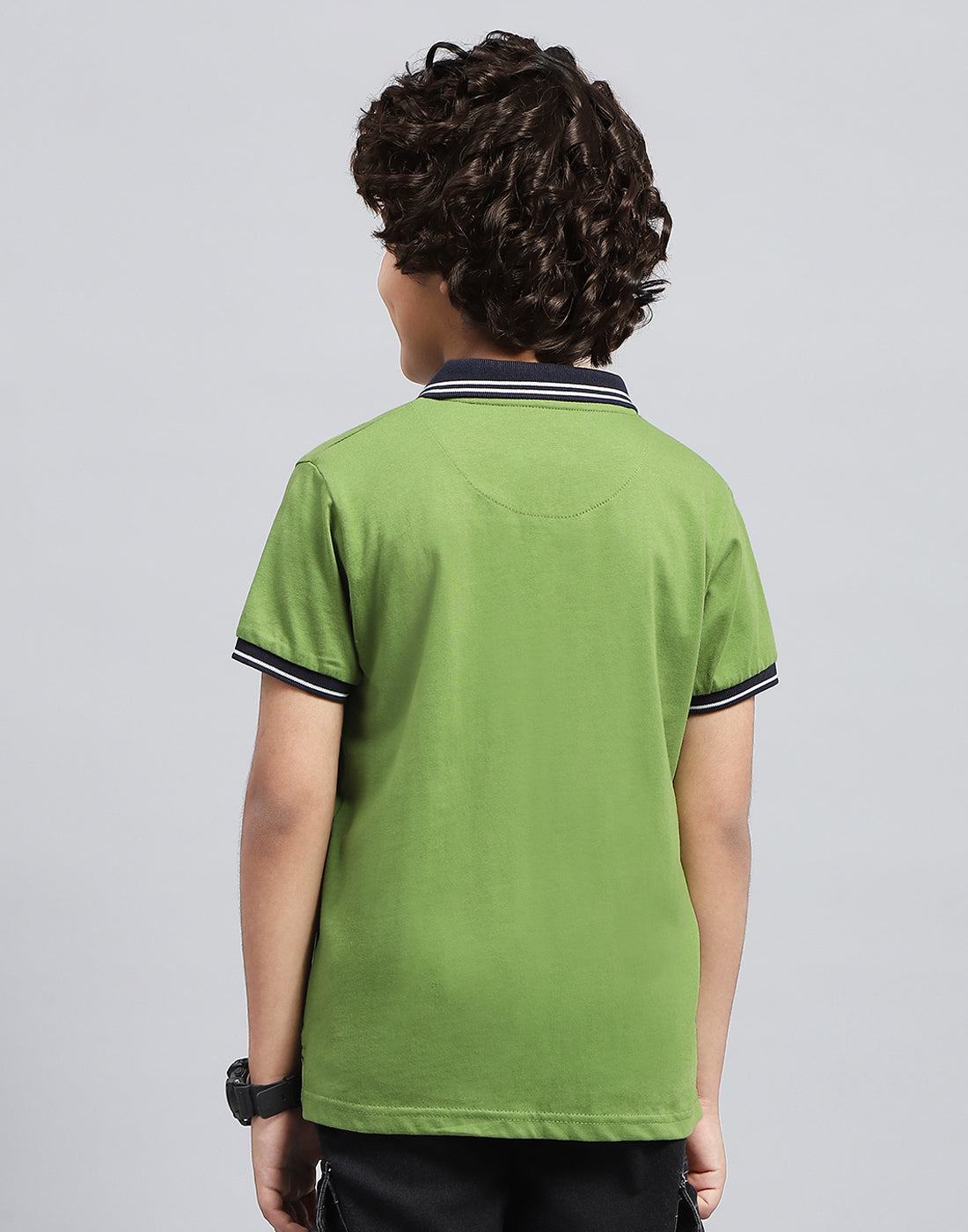 Boys Green Solid Polo Collar Half Sleeve T-Shirt