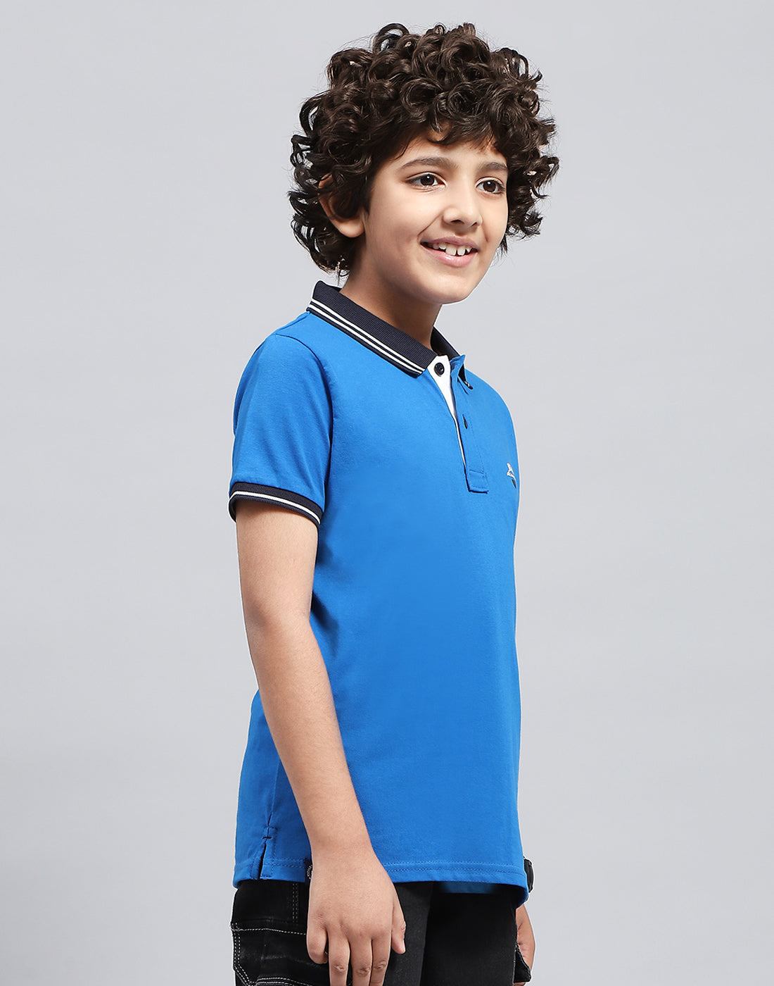 Boys Blue Solid Polo Collar Half Sleeve T-Shirt