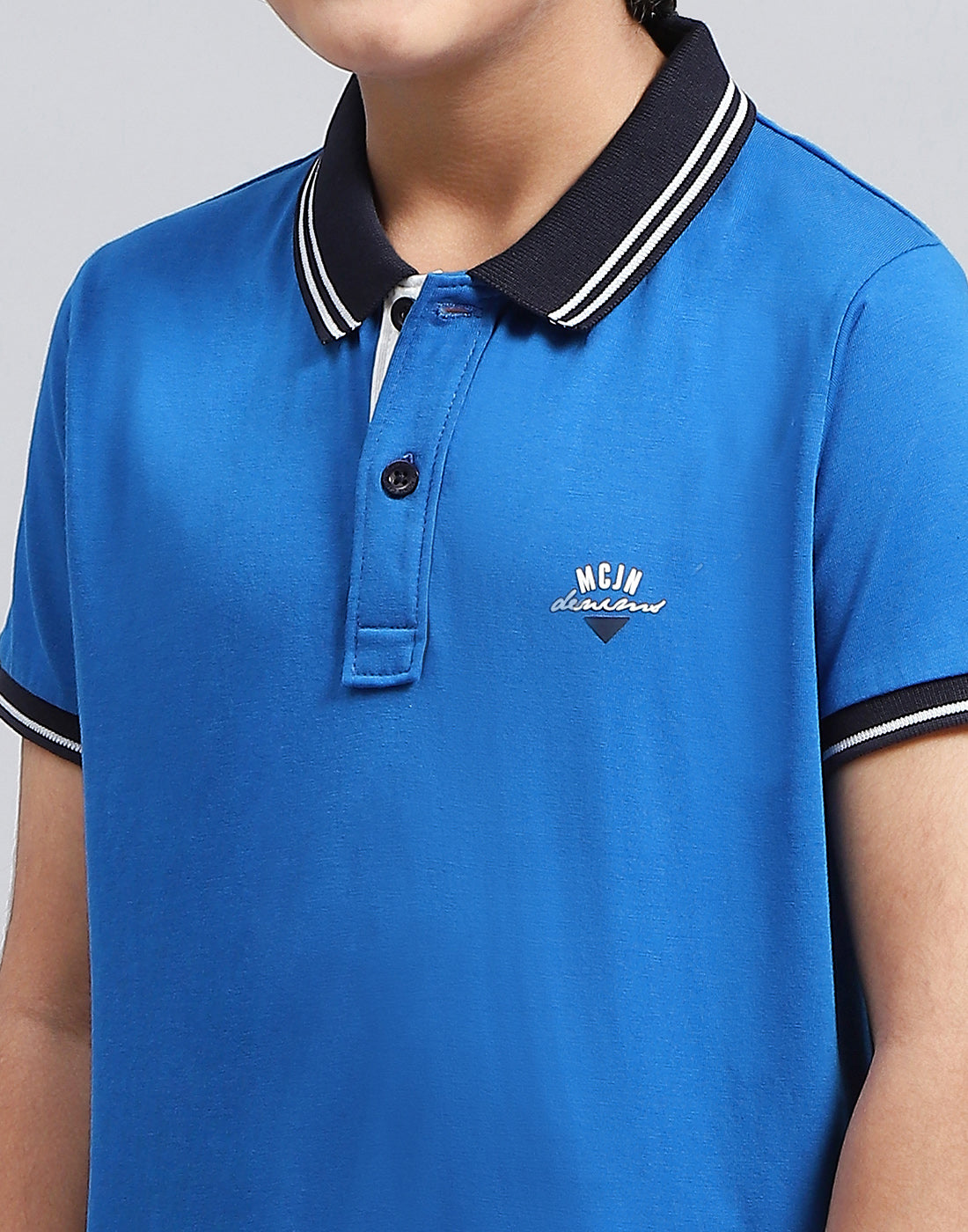 Boys Blue Solid Polo Collar Half Sleeve T-Shirt