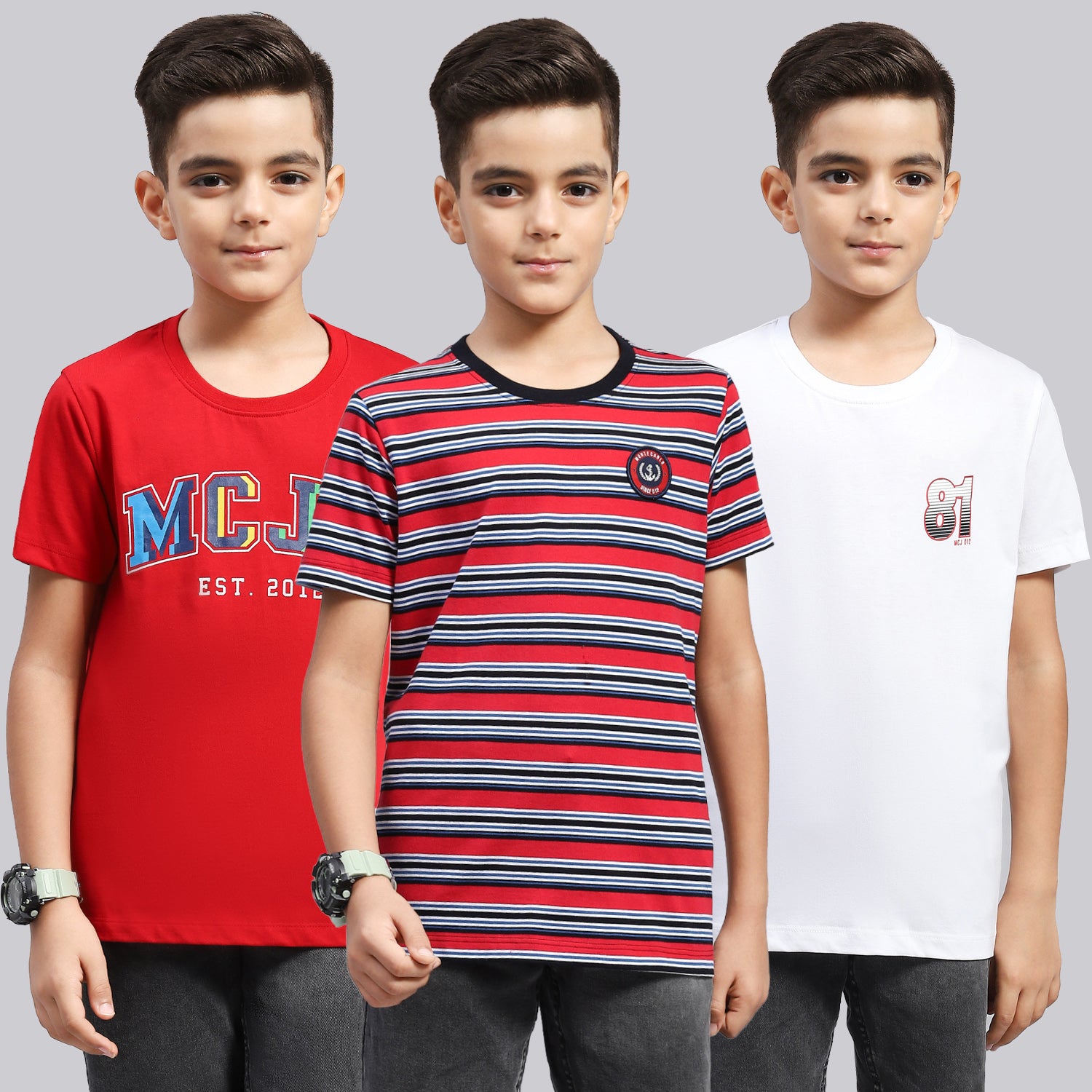 Boys Multi Color Printed Round Neck Half Sleeve T-Shirt (Pack of 3)