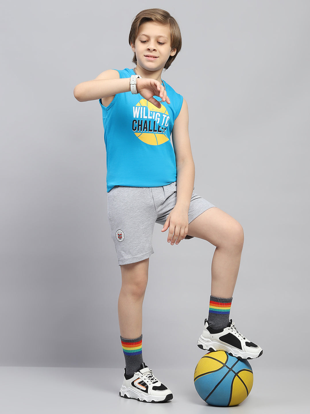 Boys Grey Printed Regular Fit Bermuda