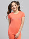 Girls Orange Printed Round Neck Half Sleeve Top