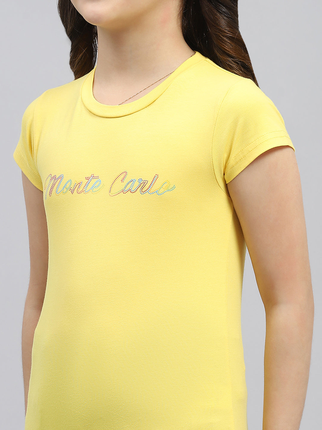 Girls Yellow Printed Round Neck Half Sleeve Top