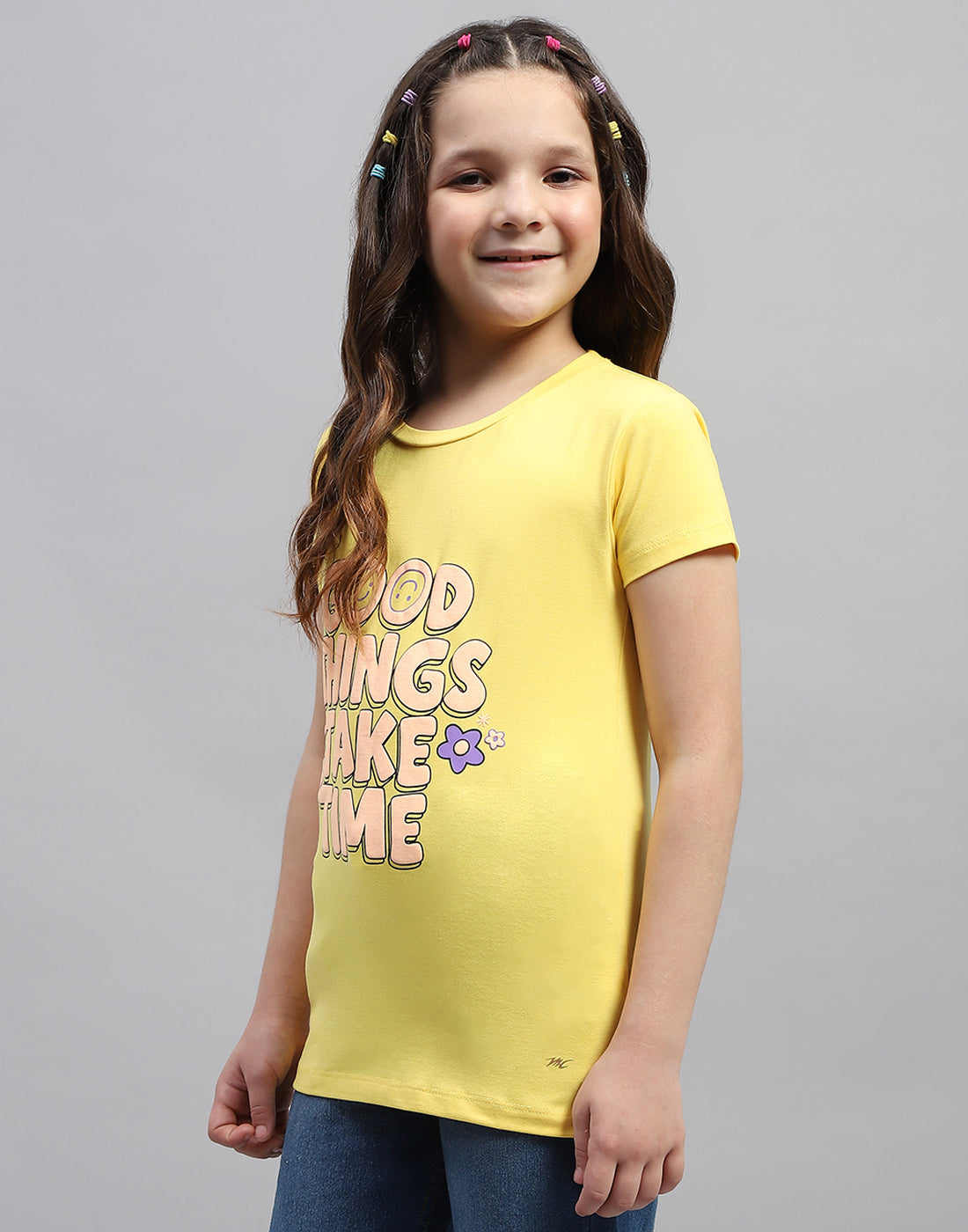 Girls Yellow & Orange Printed Round Neck Half Sleeve T-Shirt (Pack of 2)