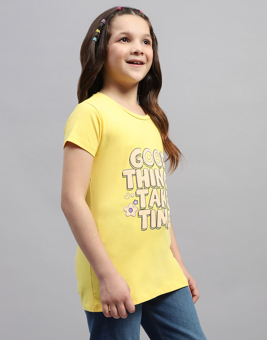 Girls Yellow & Orange Printed Round Neck Half Sleeve T-Shirt (Pack of 2)