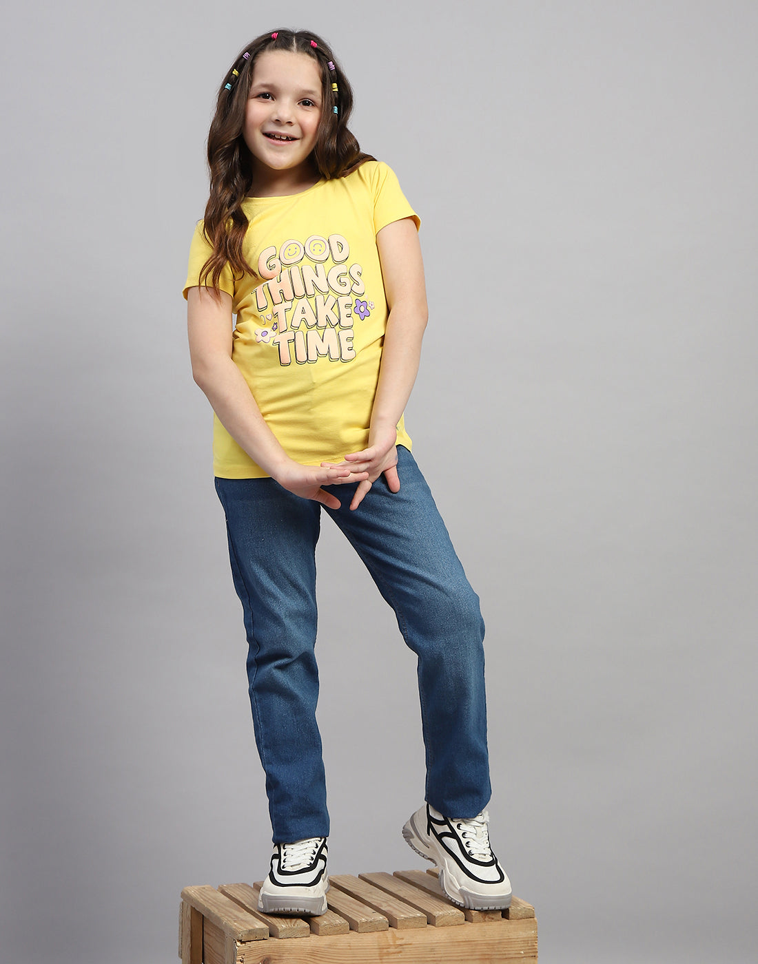 Girls Yellow & Orange Printed Round Neck Half Sleeve T-Shirt (Pack of 2)