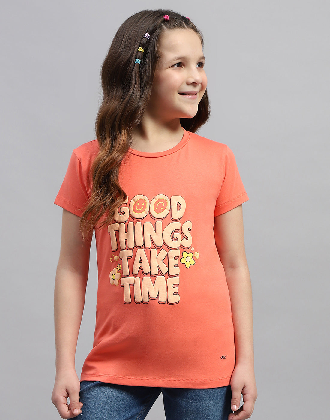 Girls Yellow & Orange Printed Round Neck Half Sleeve T-Shirt (Pack of 2)